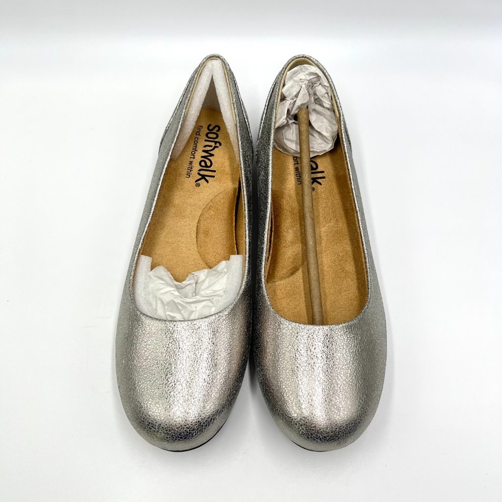 Softwalk Size 9 Sonoma Platinum Silver Leather Comfort Ballet Flats Shoes 9M New - Picture 3 of 14